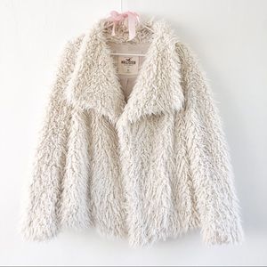 Hollister Cream Shaggy Faux Fur Coat